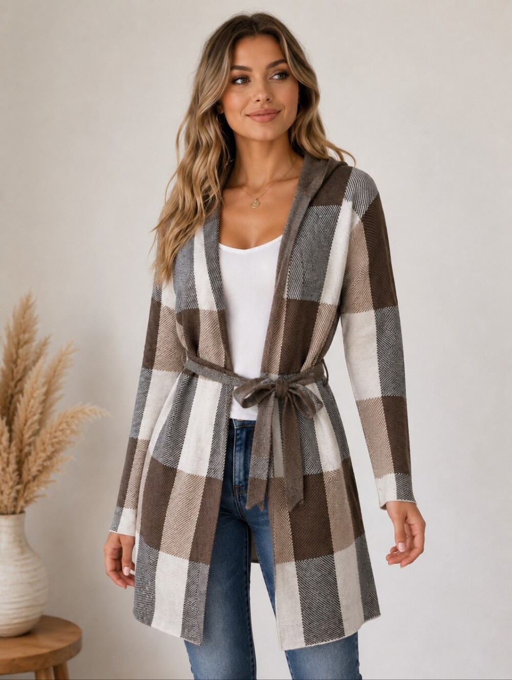 Joie Plaid Belted Cardigan